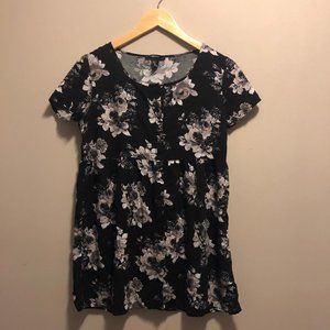 ✨ Black Floral Button Up Tunic Dress